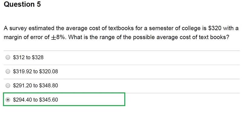 A survey estimated that the average cost of textbooks for a semester of college is-example-5