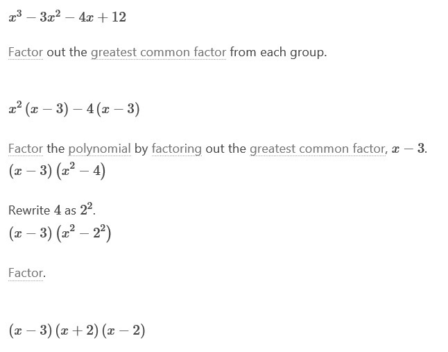 Factor the expression completely: x³ - 3x² - 4x + 12-example-1