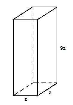 A box with a square base of side z is 9 times higher than it is wide. Express the-example-1