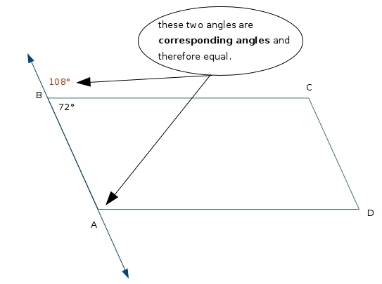 A section of a roller coaster track forms a parallelogram ABCD. If m∠ABC = 72°, what-example-1