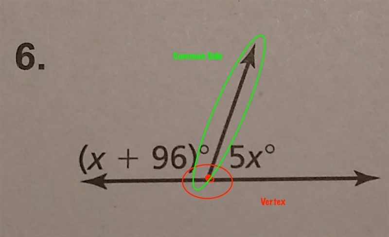 Tell whether the angle is adjacent or vertical. Then find the value of x-example-1