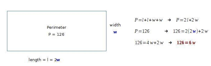 the length of a retangle is twice its width. The perimeter of the rectangle is 126 feet-example-1