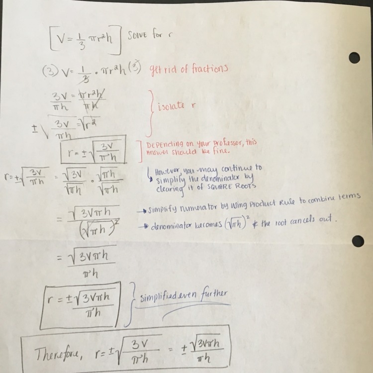 V=1/3πr2h solve for r-example-1