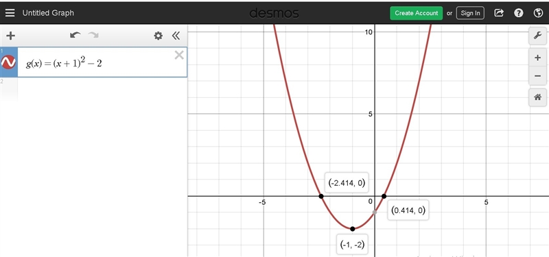 Determine the vertex form of g(x) = x2 + 2x – 1. Which graph represents g(x)?-example-1