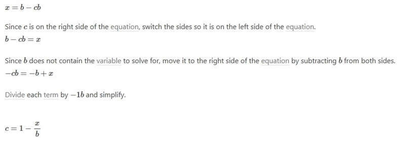 Slove for x=b - cb to get c by itsself-example-1