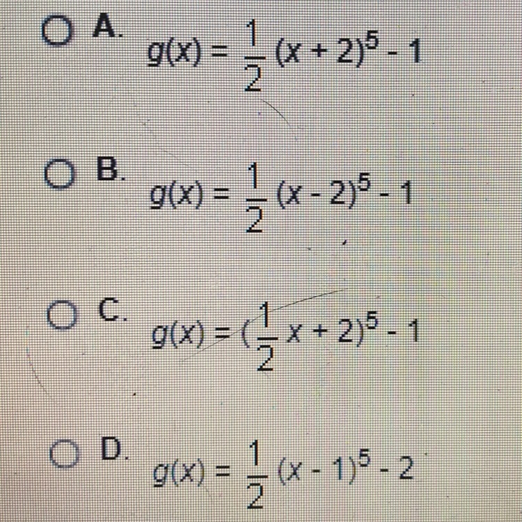 Which function results after applying the sequence of transformations to f(x)=x^5 Compress-example-1