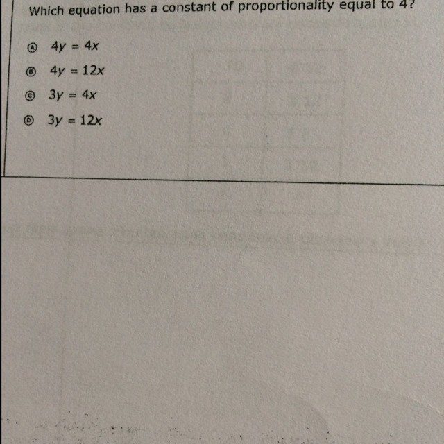 Which equation has a constant of proportionality equal to 4?-example-1