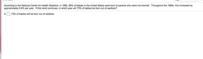 If this trend​ continues, in which year will 73% of babies be born out of​ wedlock-example-1