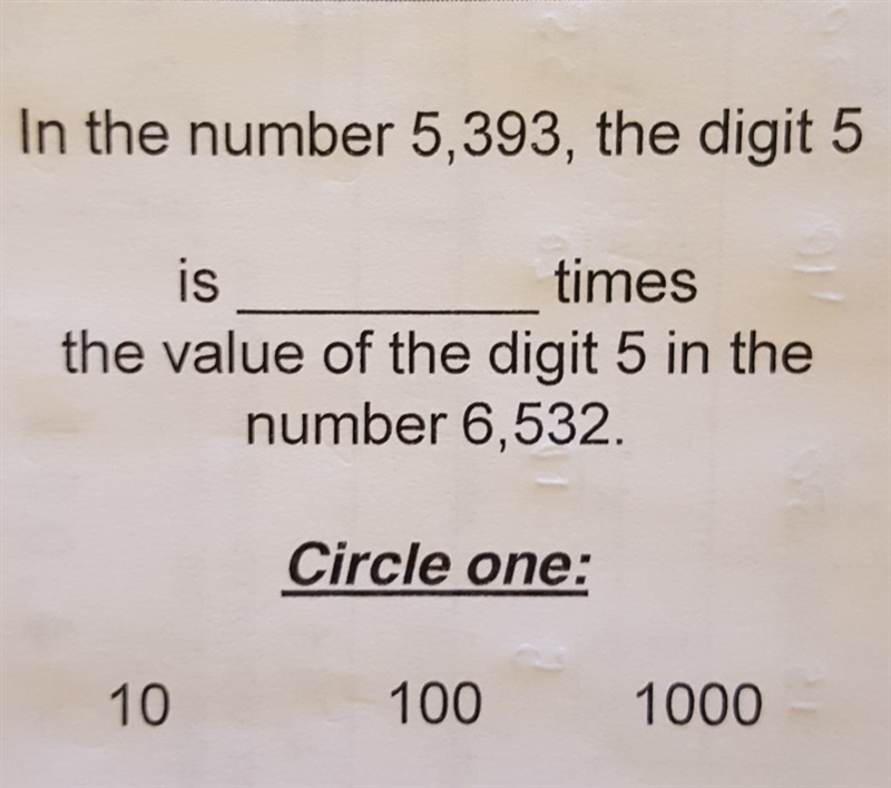 In the number 4,389, the digit 3 is. times the value of the digit 3 in the number-example-1