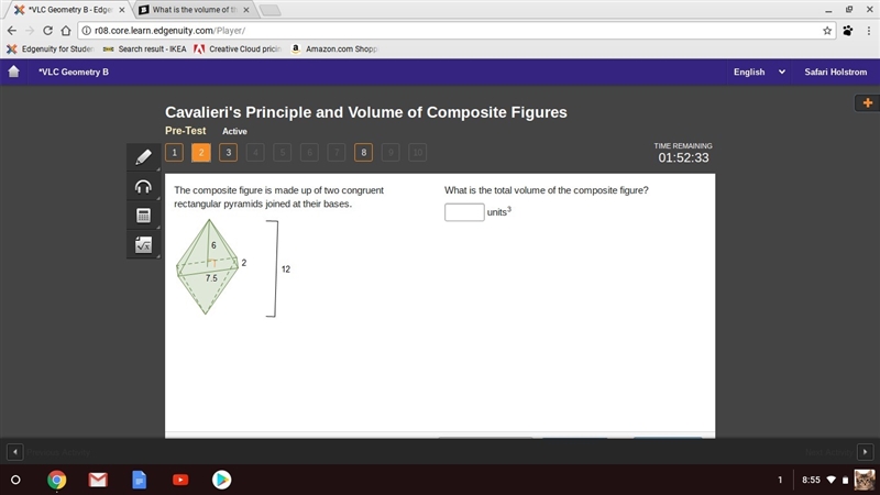 The composite figure is made up of two congruent rectangular pyramids joined at their-example-1