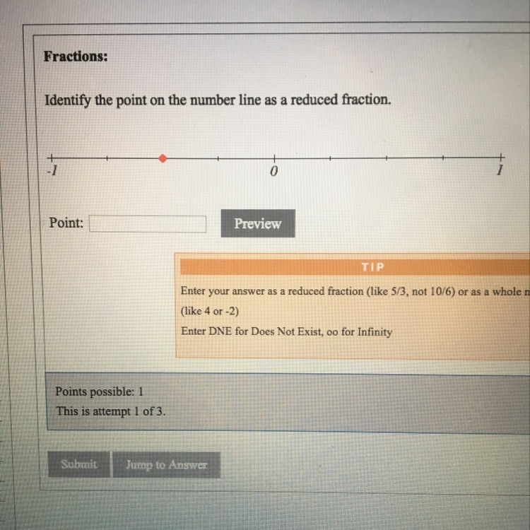 Identify the point on the number line as a reduced fraction-example-1