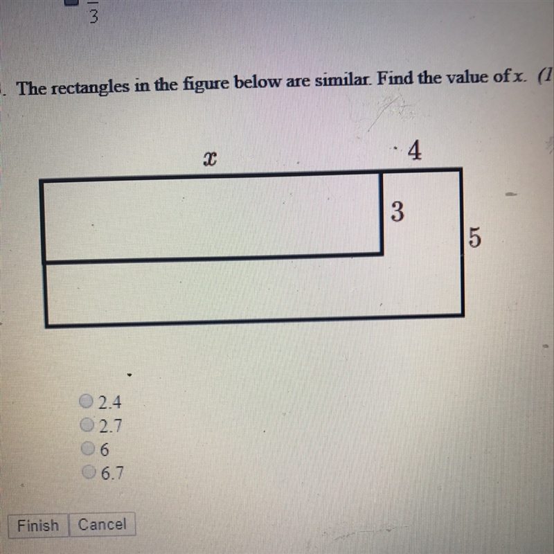 The rectangles in the figure below are similar. Find the value of x-example-1