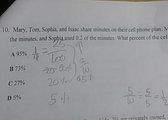 Mary,Tom,Sophia & Isaac share minutes on their cell phone plan. Mary used 1/4 of-example-1