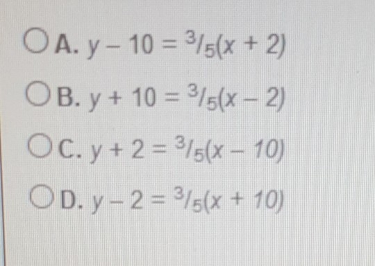 what is the point slope form of an equation with the slope of 3/5 that passes through-example-1