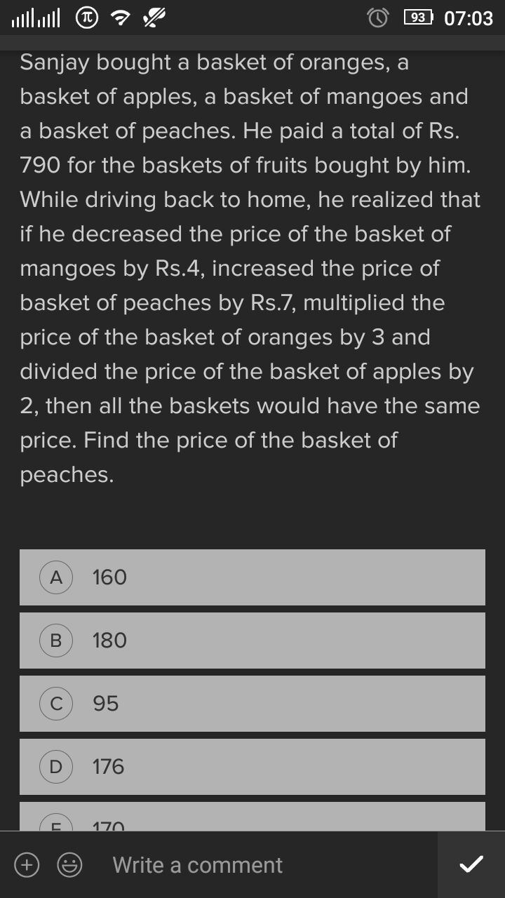 Sanjay bought a basket of oranges, a basket of apples,a basket of mangoes and a basket-example-1