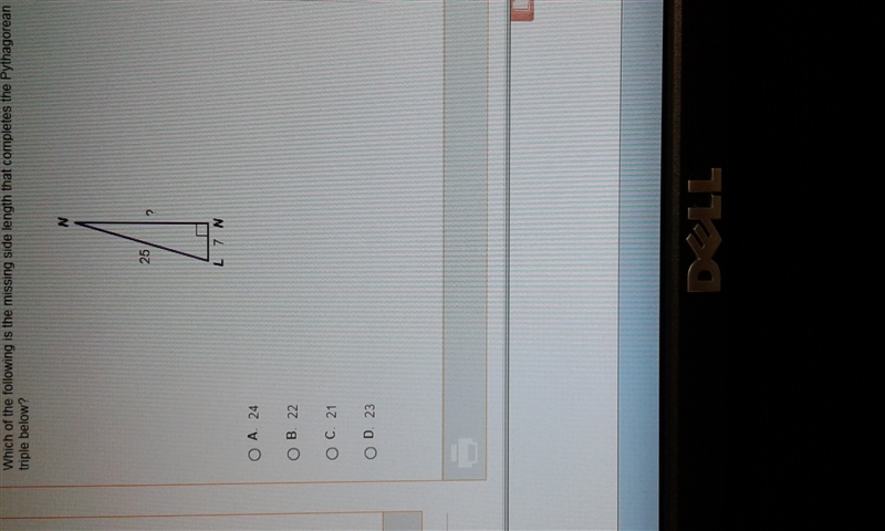 Which of the following is the missing side length that completes Pythagorean triple-example-1