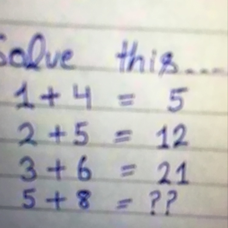 Answer If 1+4=5 and 2+5=12 and 3+6=21 how much does 5+8=-example-1