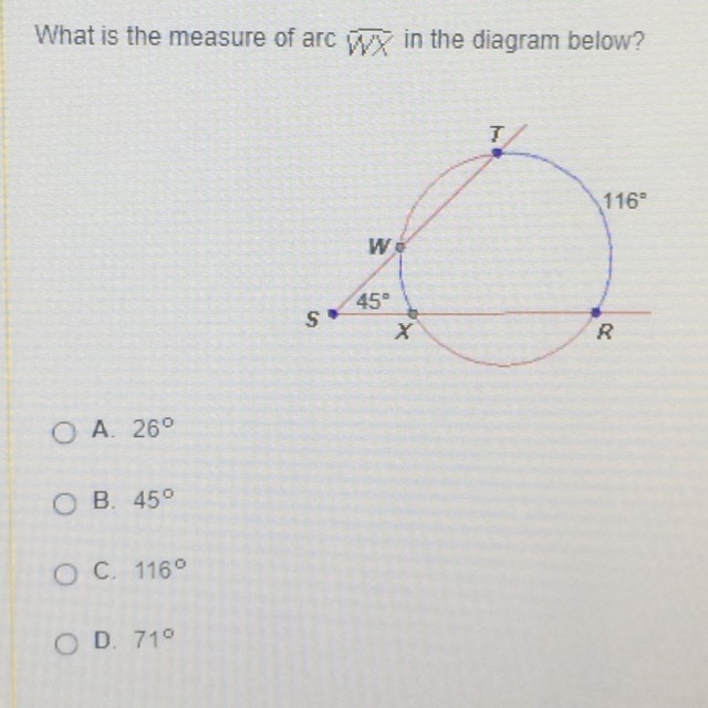 What is the Measure Of arc WX in the diagram below?-example-1