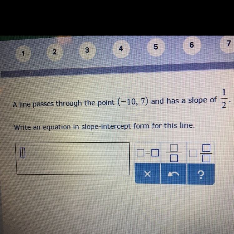 Write an equation in slope-intercept form for this line-example-1