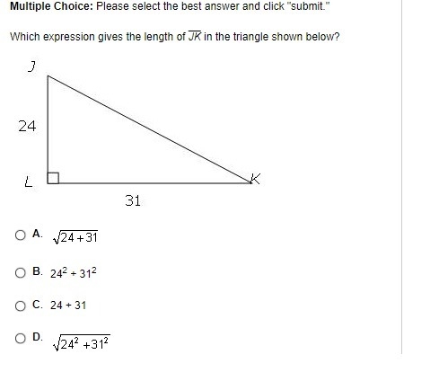 Which expression gives the length of JK in the triangle shown below?-example-1