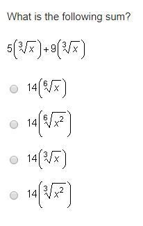 What is the following sum? 5(3√x)+9(3√x)-example-1