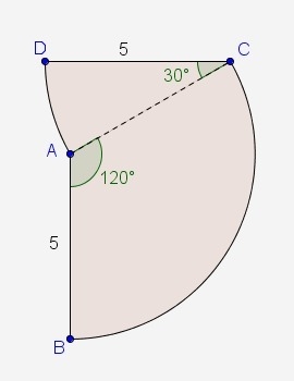 The curved parts of the figure are arcs centered at points A and C. What is the approximate-example-1