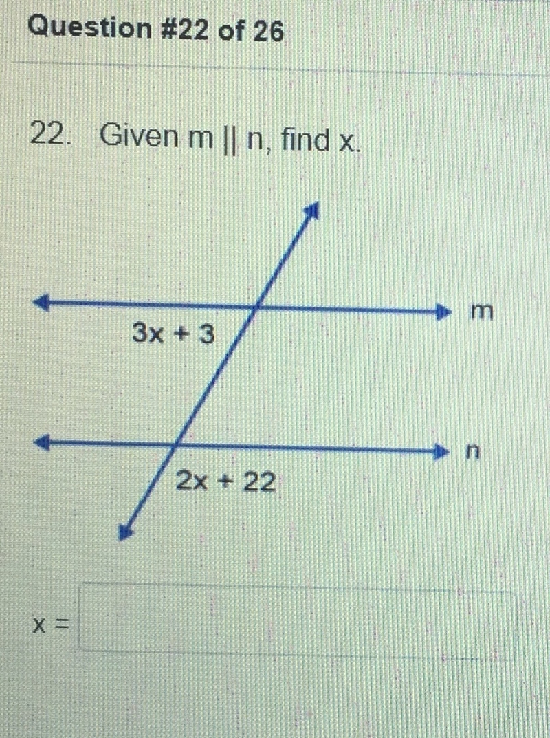 Given m || n, find X....PLEASE HELP ASAP....SOS...SUCK AT MATH PLEASE HELP ME!!-example-1