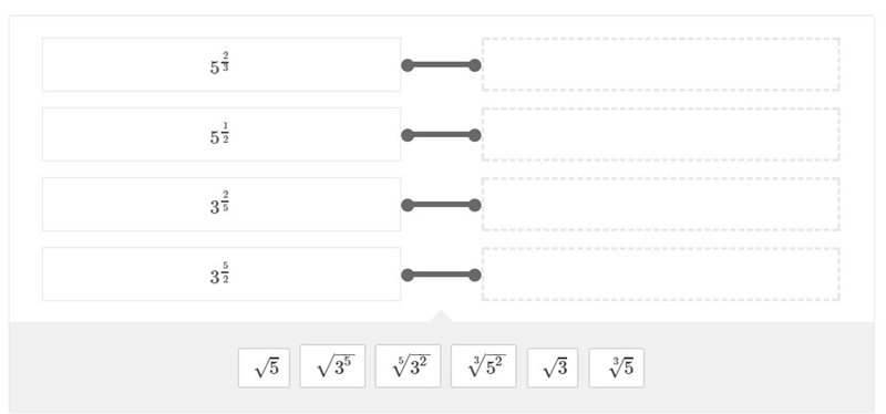 What is the radical form of each of the given expressions? Drag the answer into the-example-1