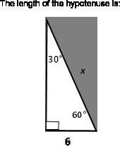 The length of the hypotenuse is: 6. 12. 36. 6 \sqrt{3-example-1