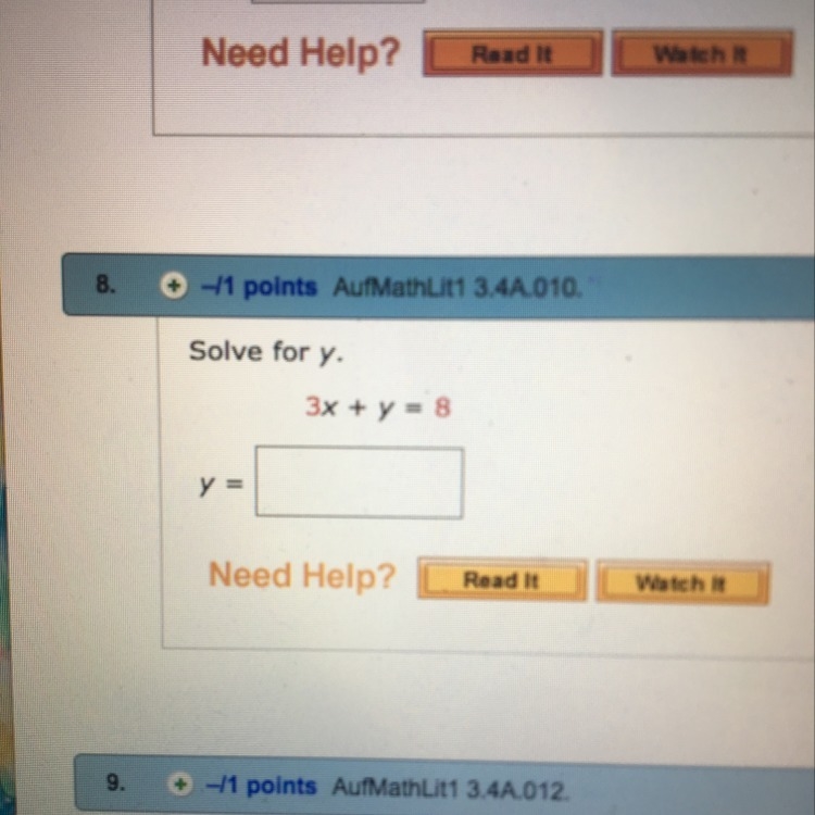 Solve for y 3X + y = 8-example-1