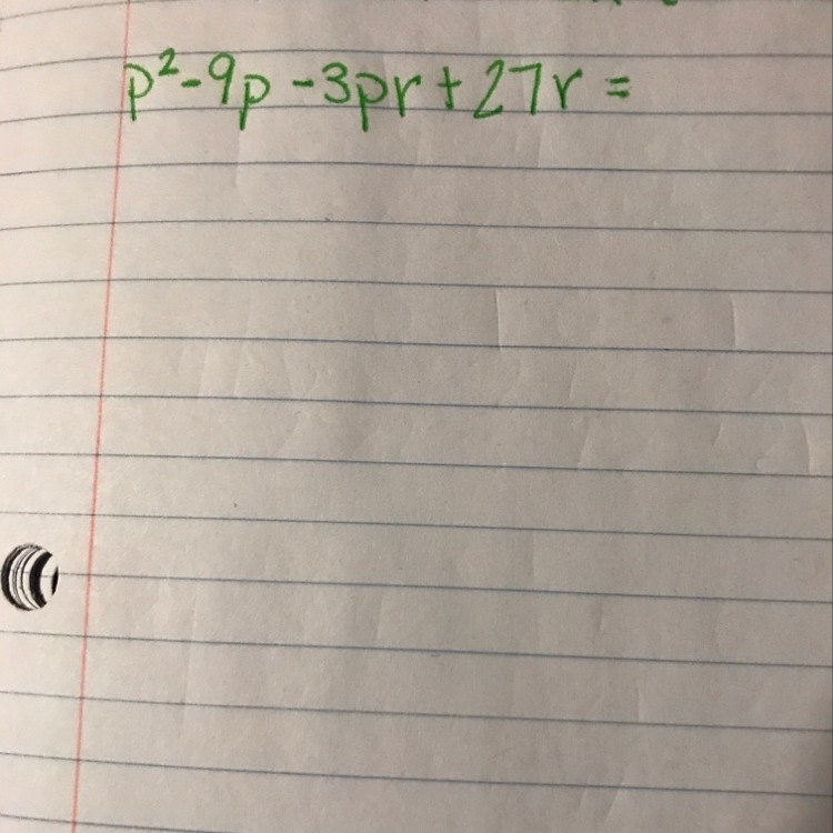 Can someone please help me I have to factor p^2-9p-3pr+27r-example-1