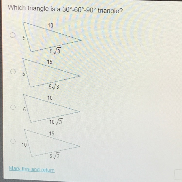 Which triangle is a 30-60-90 triangle?¿ Help!!(:-example-1