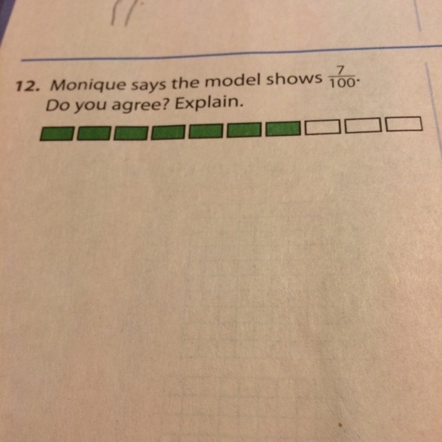 Monique says the model shows 7/100. Do you agree? Explain.-example-1