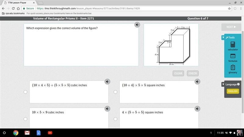 EASY 5 POINTS!! Which expression gives the correct volume of the figure?-example-1