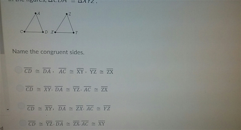 In the figures, name the congruent sides.-example-1