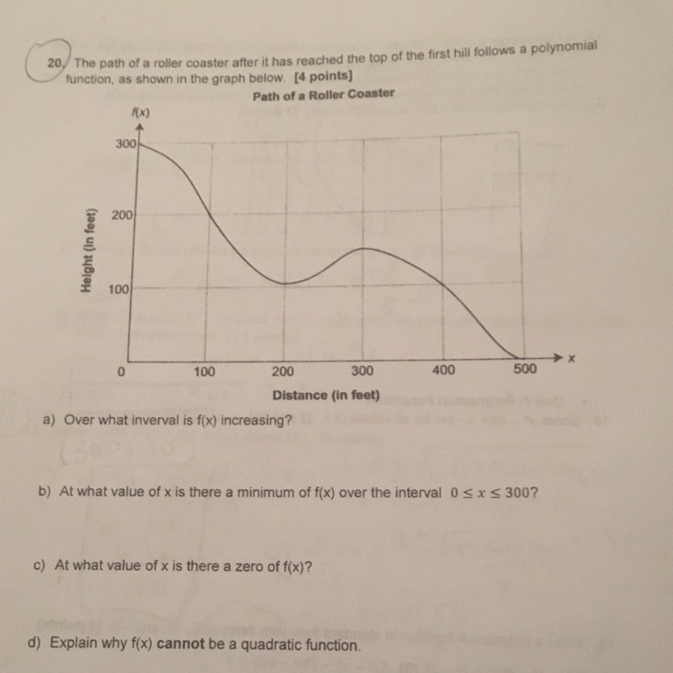 The path of a roller coaster after it has reached the top of the first hill follows-example-1