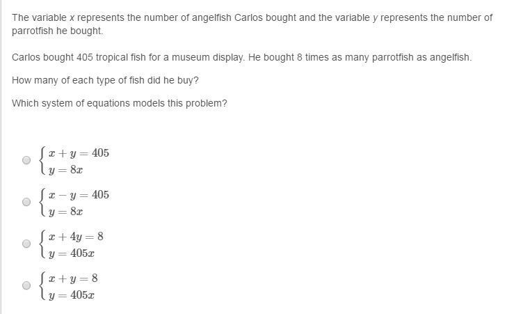 The variable x represents the number of angelfish Carlos bought and the variable y-example-1