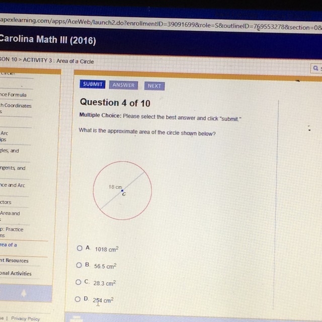 What is the approximate area of the circle shown below?-example-1