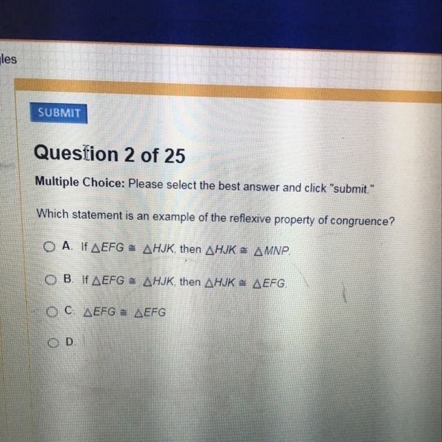 Which statement is an example of the reflexive property of congruence?-example-1