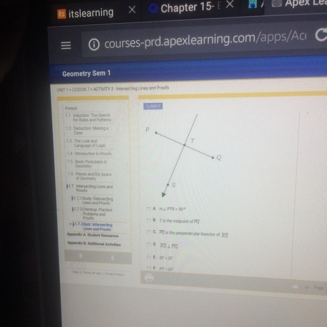 In the diagram below RS is the perpendicular bisector of PQ which of the following-example-1