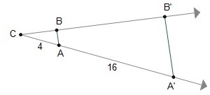 What is the scale factor of the dilation of line segment BA? A) 1/5 B) 1/4 C) 4 D-example-1