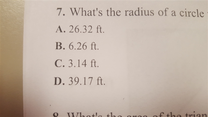 What's the radius of a circle with an area of 123 square feet ?-example-1