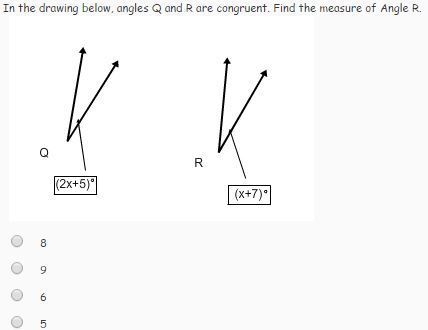 Help me please!! In the drawing blew, angles Q and R are congruent. find the measure-example-1