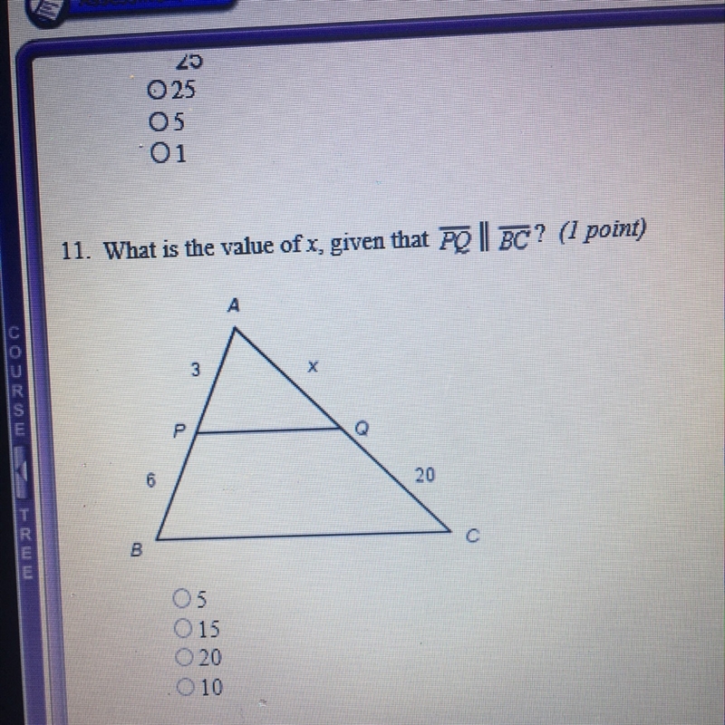 What is the value of x, given that PQ||BC?-example-1