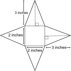 The net of a square pyramid is shown below: What is the surface area of the solid-example-1