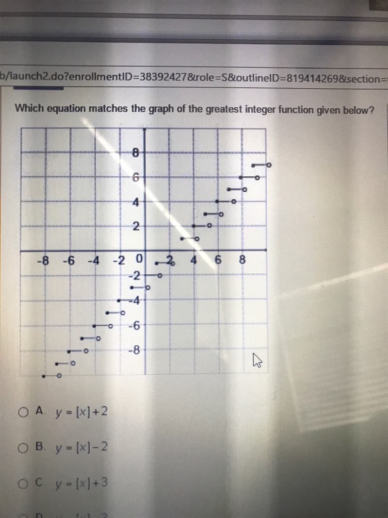 Which equation matches the graph of the greatest integer function given below?-example-1