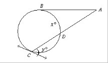 AB is tangent to the circle at B. <A=14. Arc BC = 112. Find X Find Y Show your-example-1