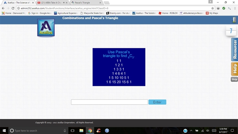 Use Pascal's triangle to find 6C3-example-1