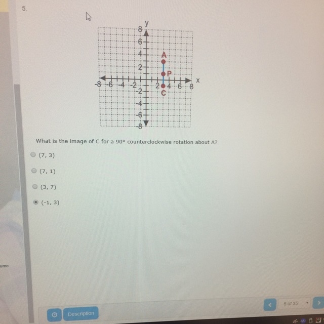 What is the image of C for a 90 degree counterclockwise rotation about A?-example-1