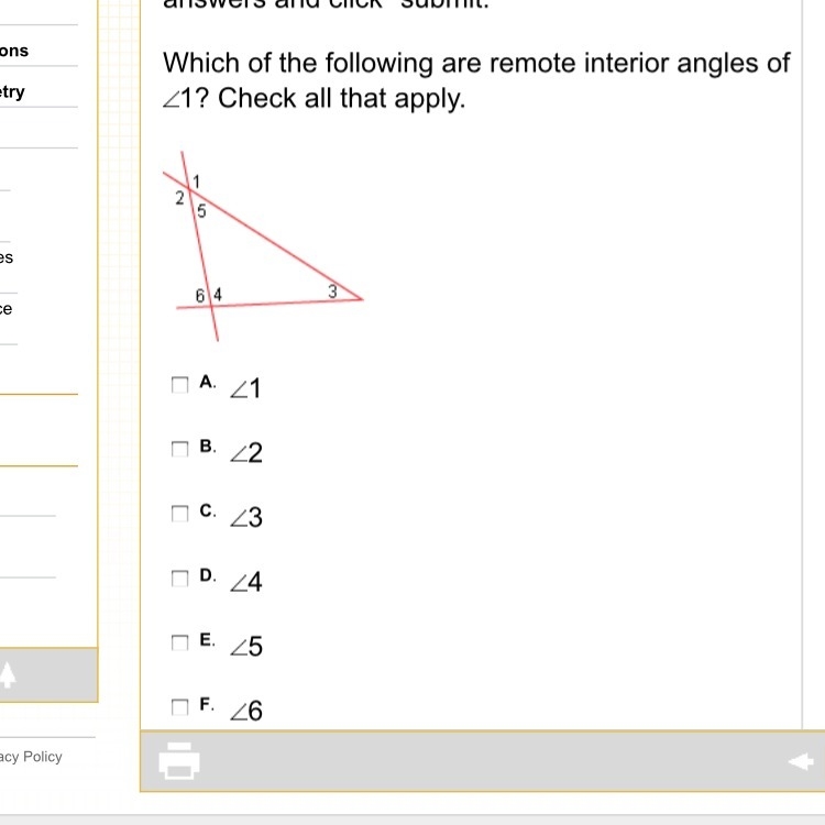 Which of the following are remote interior angles of 1? Check all that apply. ASAP-example-1